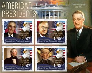Mini Sheet, American Presidents, Central African Republic,  , Famous People, Heads of State, Politicians