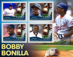 Mini Sheet, Baseball - Bobby Bonilla, Central African Republic,  , Baseball, Famous People, Sports