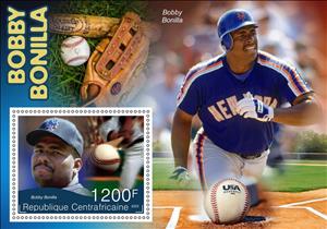 Souvenir Sheet, Baseball - Bobby Bonilla, Central African Republic,  , Baseball, Famous People, Sports