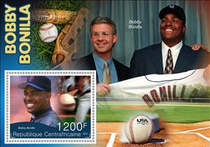 Souvenir Sheet, Baseball - Bobby Bonilla, Central African Republic,  , Baseball, Famous People, Sports