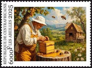 Stamp, Bees, Central African Republic,  , Animals (Fauna), Bees, Honeycombs, Insects