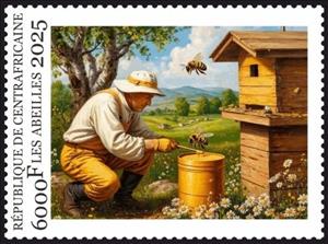 Stamp, Bees, Central African Republic,  , Animals (Fauna), Bees, Honeycombs, Insects