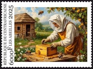Stamp, Bees, Central African Republic,  , Animals (Fauna), Bees, Honeycombs, Insects