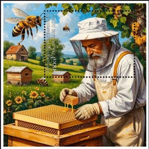 Souvenir Sheet, Bees, Central African Republic,  , Animals (Fauna), Bees, Honeycombs, Insects
