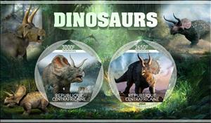 Mini Sheet, Dinosaurs, Central African Republic,  , Dinosaurs, Prehistoric Animals