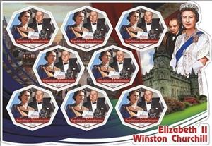 Mini Sheet, Elizabeth II and Winston Churchill, Central African Republic,  , Famous People, Politicians, Prime Ministers, Queens, Royalty
