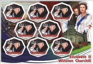 Mini Sheet, Elizabeth II and Winston Churchill, Central African Republic,  , Famous People, Politicians, Prime Ministers, Queens, Royalty