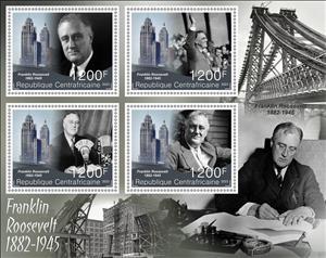 Mini Sheet, Franklin Roosevelt, Central African Republic,  , Famous People, Heads of State, Politicians