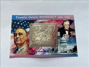 Souvenir Sheet, Franklin Roosevelt, Central African Republic,  , Famous People, Heads of State, Лев, Politicians