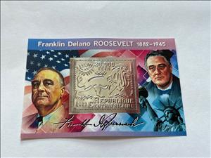 Souvenir Sheet, Franklin Roosevelt, Central African Republic,  , Famous People, Heads of State, Лев, Politicians