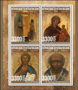 Mini Sheet, Icons of Ancient Russia, Central African Republic,  , Biblical Accounts, Paintings