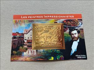 Souvenir Sheet, Impressionists - Alfred Sisley, Central African Republic,  , Лев, Painters, Paintings