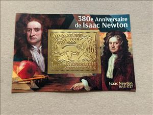 Souvenir Sheet, Isaac Newton, Central African Republic,  , Astronomers, Authors, Famous People, Лев, Mathematicians, Physicists, Theologians