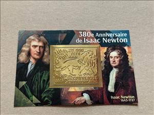 Souvenir Sheet, Isaac Newton, Central African Republic,  , Astronomers, Authors, Famous People, Лев, Mathematicians, Physicists, Theologians