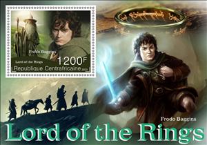 Souvenir Sheet, Lord of the Rings, Central African Republic,  , Actors, Magic, Magicians, Movies