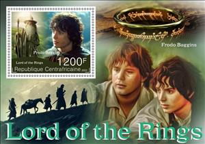 Souvenir Sheet, Lord of the Rings, Central African Republic,  , Actors, Magic, Magicians, Movies