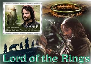 Souvenir Sheet, Lord of the Rings, Central African Republic,  , Actors, Magic, Magicians, Movies