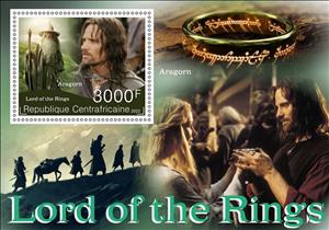 Souvenir Sheet, Lord of the Rings, Central African Republic,  , Actors, Magic, Magicians, Movies