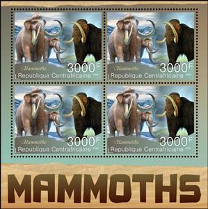 Mini Sheet, Mammoths, Central African Republic,  , Animals (Fauna), Mammals, Prehistoric Animals