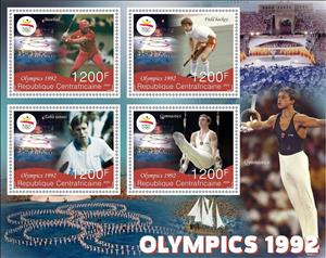 Mini Sheet, Olympic Games in Barcelona in 1992, Central African Republic,  , Olympic Games, Sports