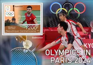 Souvenir Sheet, Olympic Games in Paris in 2024 - Badminton, Central African Republic,  , Badminton, Olympic Games, Sports