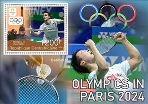 Souvenir Sheet, Olympic Games in Paris in 2024 - Badminton, Central African Republic,  , Badminton, Olympic Games, Sports