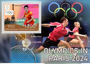 Souvenir Sheet, Olympic Games in Paris in 2024 - Badminton, Central African Republic,  , Badminton, Olympic Games, Sports