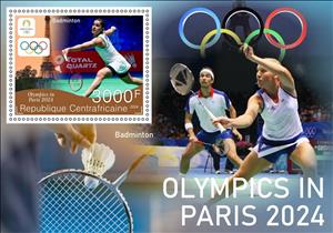 Souvenir Sheet, Olympic Games in Paris in 2024 - Badminton, Central African Republic,  , Badminton, Olympic Games, Sports