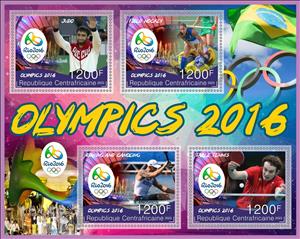 Mini Sheet, Olympic Games in Rio in 2016, Central African Republic,  , Olympic Games, Sports