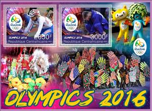 Mini Sheet, Olympic Games in Rio in 2016, Central African Republic,  , Olympic Games, Sports