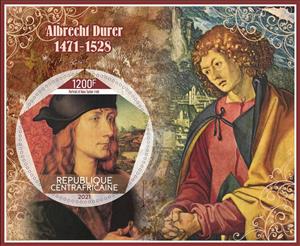 Souvenir Sheet, Paintings by Albrecht Durer, Central African Republic,  , Painters, Paintings