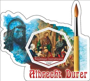 Souvenir Sheet, Paintings by Albrecht Durer, Central African Republic,  , Painters, Paintings