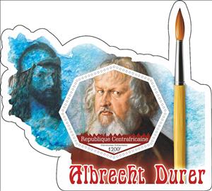 Souvenir Sheet, Paintings by Albrecht Durer, Central African Republic,  , Painters, Paintings