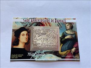 Souvenir Sheet, Paintings by Raphael, Central African Republic,  , Лев, Painters, Paintings
