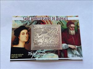 Souvenir Sheet, Paintings by Raphael, Central African Republic,  , Лев, Painters, Paintings