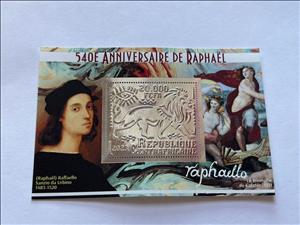 Souvenir Sheet, Paintings by Raphael, Central African Republic,  , Лев, Painters, Paintings