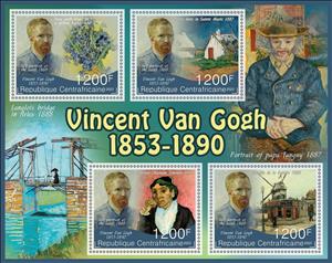 Mini Sheet, Paintings by Vincent van Gogh, Central African Republic,  , Painters, Paintings
