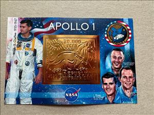 Souvenir Sheet, Space - Apollo 1 Astronauts, Central African Republic,  , Astronauts, Лев, Outer Space, Space Traveling, Космический корабли