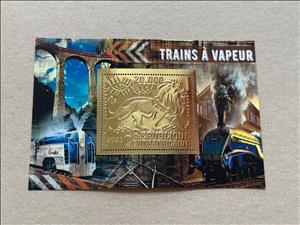 Souvenir Sheet, Steam Trains, Central African Republic,  , Лев, Locomotives, Railways