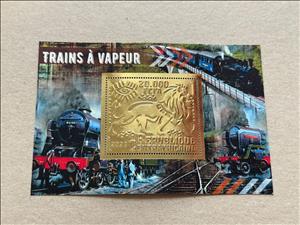 Souvenir Sheet, Steam Trains, Central African Republic,  , Лев, Locomotives, Railways