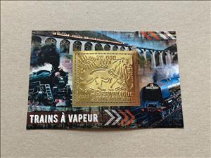 Souvenir Sheet, Steam Trains, Central African Republic,  , Лев, Locomotives, Railways