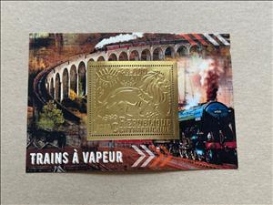 Souvenir Sheet, Steam Trains, Central African Republic,  , Лев, Locomotives, Railways