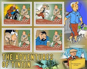Mini Sheet, The Adventures of Tintin, Central African Republic,  , Cartoons, Comics