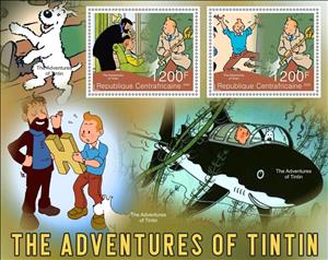 Mini Sheet, The Adventures of Tintin, Central African Republic,  , Cartoons, Comics