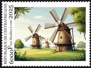 Stamp, Windmills, Central African Republic,  , Windmills