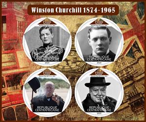 Mini Sheet, Winston Churchill, Central African Republic,  , Authors, Famous People, Heads of State, Literary People (Poets and Writers), Literature, Nobel Laureates, Politicians, Prime Ministers