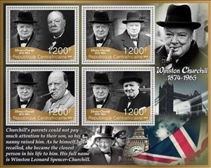 Mini Sheet, Winston Churchill, Central African Republic,  , Famous People, Politicians, Prime Ministers
