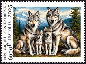 Stamp, Wolves, Central African Republic,  , Animals (Fauna), Mammals, Wolves