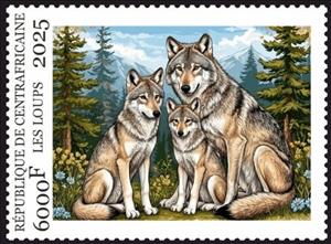 Stamp, Wolves, Central African Republic,  , Animals (Fauna), Mammals, Wolves