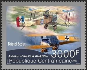 Stamp, World War I Aviation, Central African Republic,  , Aircraft, Aviation, First World War